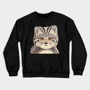 Cute Pallas Cat with Adorable Kitten Face in Vintage Manul Crewneck Sweatshirt